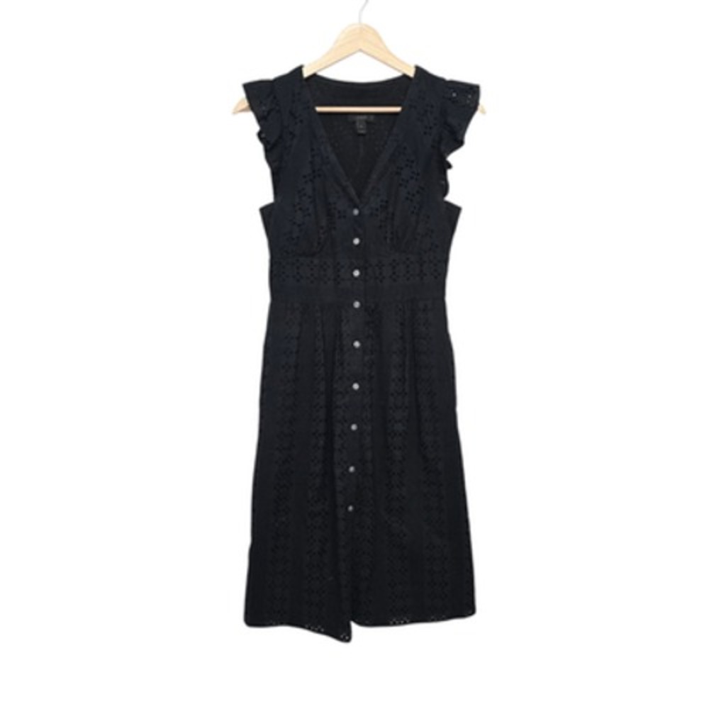 J Crew Dress Womens‎ 0 Eyelet Flutter Sleeve Button Front Midi Summer Casual